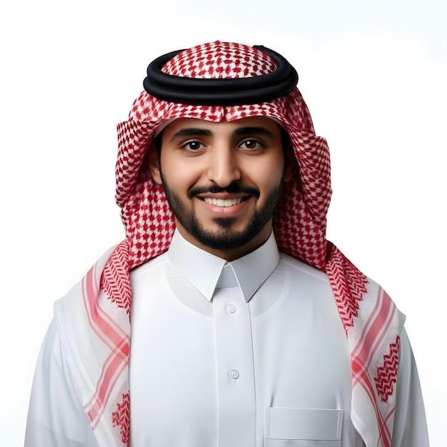 a saudi man is smiling for the camera isolated on white background premium ai generated image